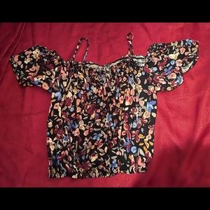 Womens Flowered Cold Shoulder Blouse Size L